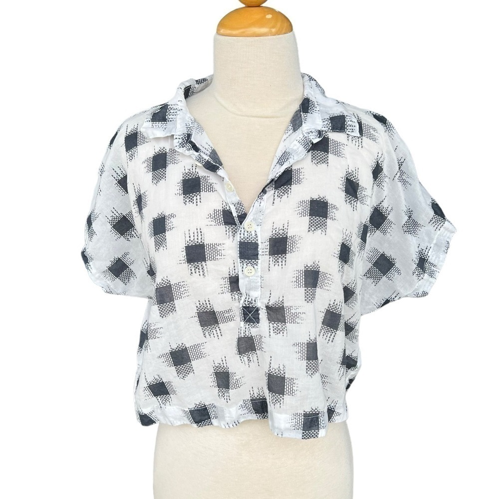 CP Shades Dolman Sleeve Popover Cotton Crop Top Square Crosshatch XS Boxy GUC